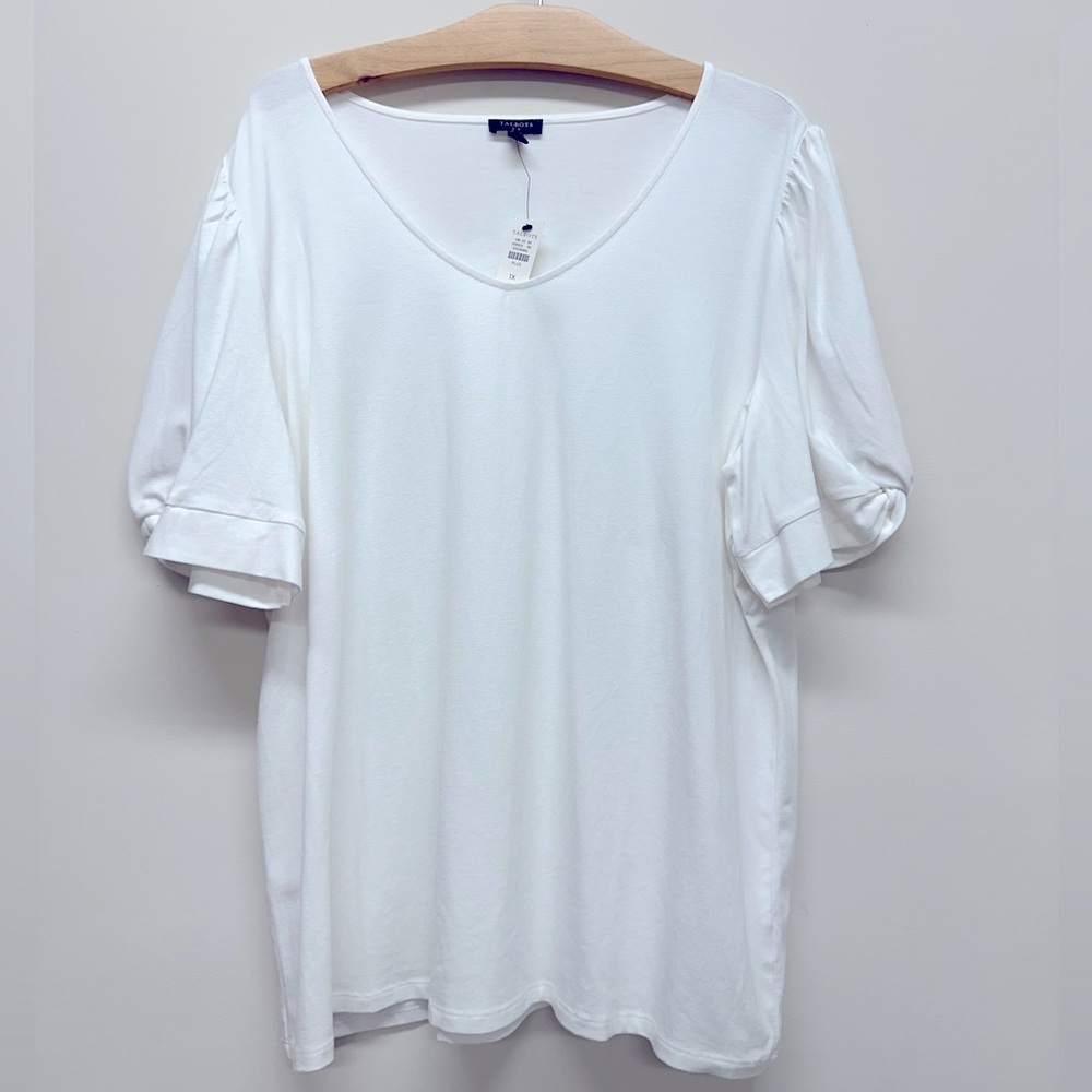 Talbots plus 1X White Relaxed V-Neck Short Sleeve Tee - Picture 2 of 7